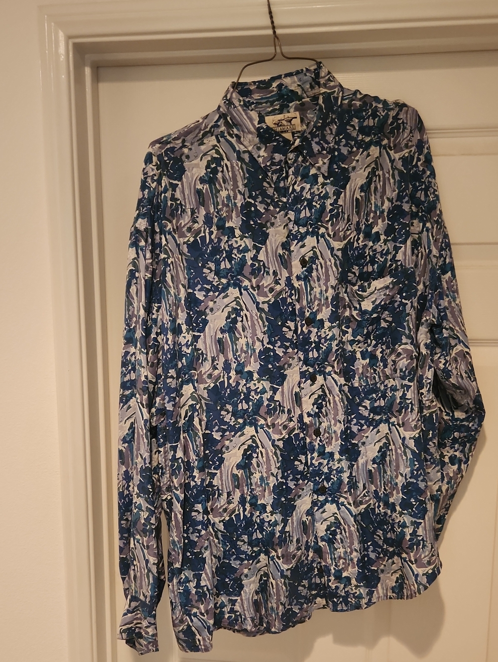 Abstract Blue Floral Button-Up Silk Shirt